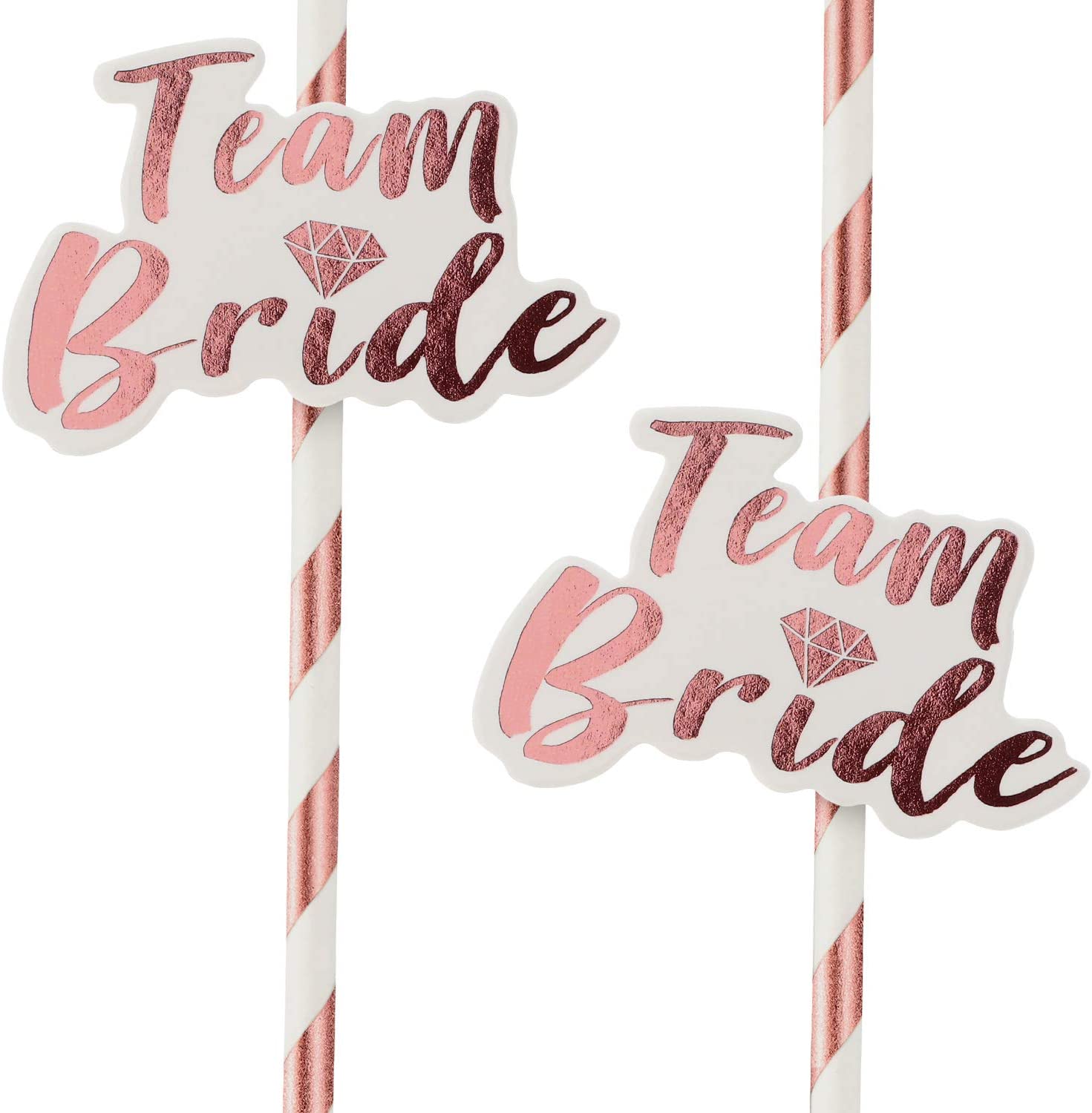 48 cannucce di carta Team Bride oro rosa e bianche