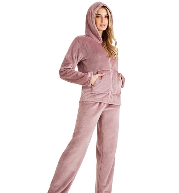 CityComfort - Pigiama in pile per donne perfetto per l'inverno con felpa e pantalone