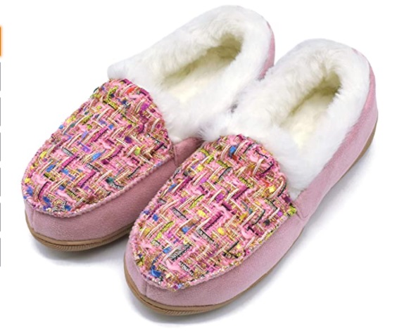 Oncai pantofole da donna Memory Foam con dettaglio in peluche modello mocassino