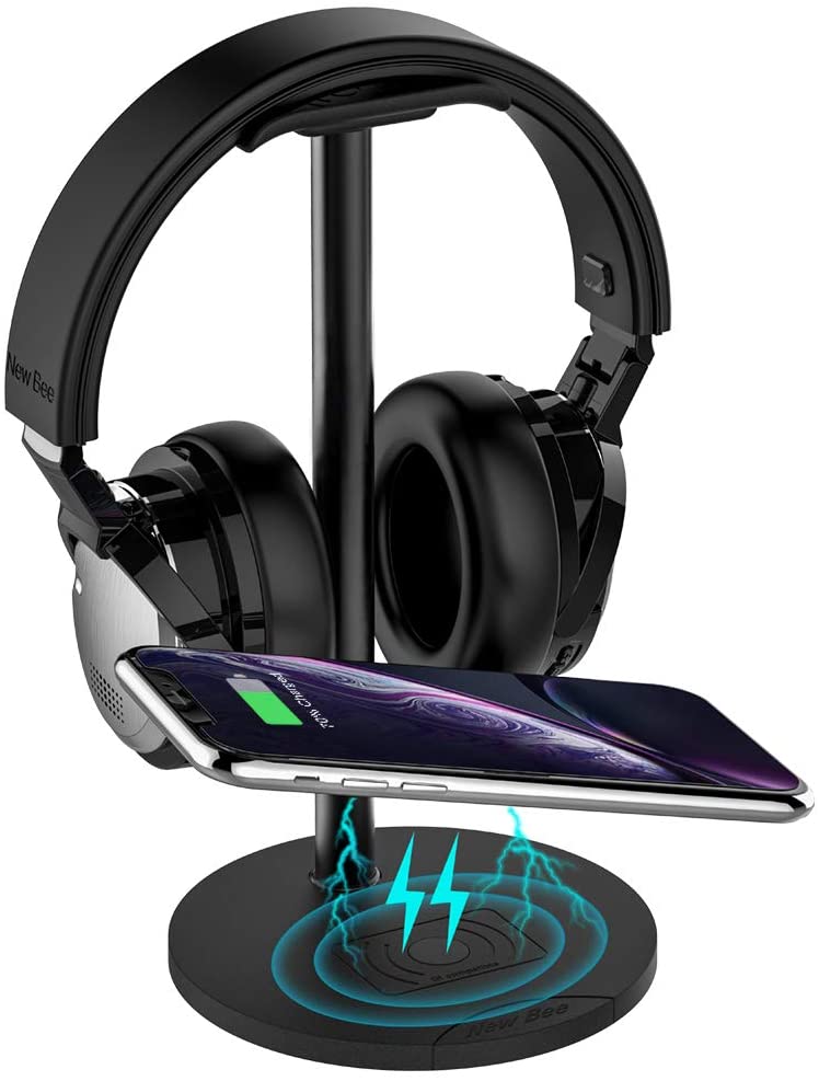 Samsung S9 Wireless Charger, New Bee Sturdy 2-in-1 with headphone holder and wireless base to charge your smartphone