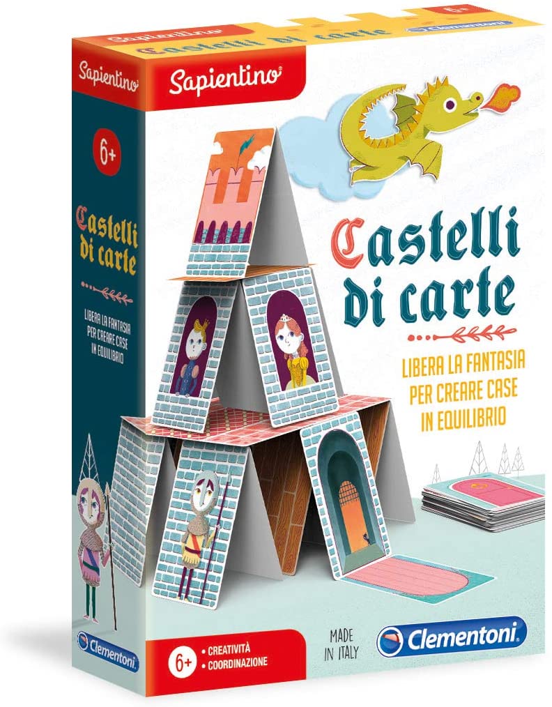 Clementoni 16241, Sapientino, Castles of Cards, Educational Game 6 years with illustrated tiles, playing cards for children to create balanced castles