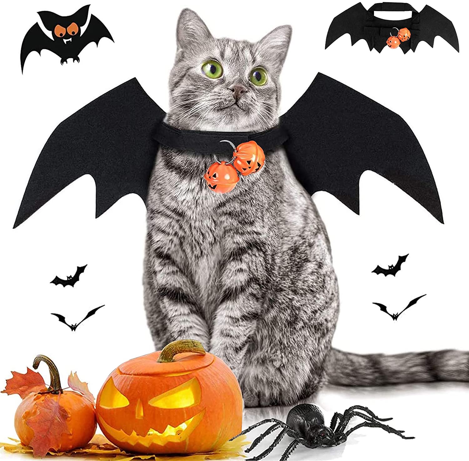 Vestiti per gatti di Halloween，Costumi per animali per gatti，Costume da gatto di Halloween,Ali di pipistrello per cani gatti 