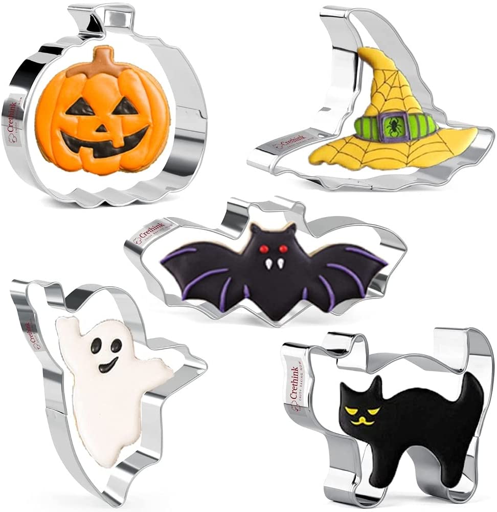 Crethink - Set di 5 formine per biscotti, in acciaio inox, per Halloween