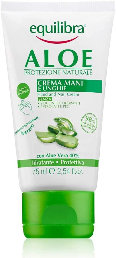 Equilibra Corpo, crema mani e unghie all'aloe vera idratante, lenitiva, protettiva riequilibrante a rapido assorbimento (75 ml)