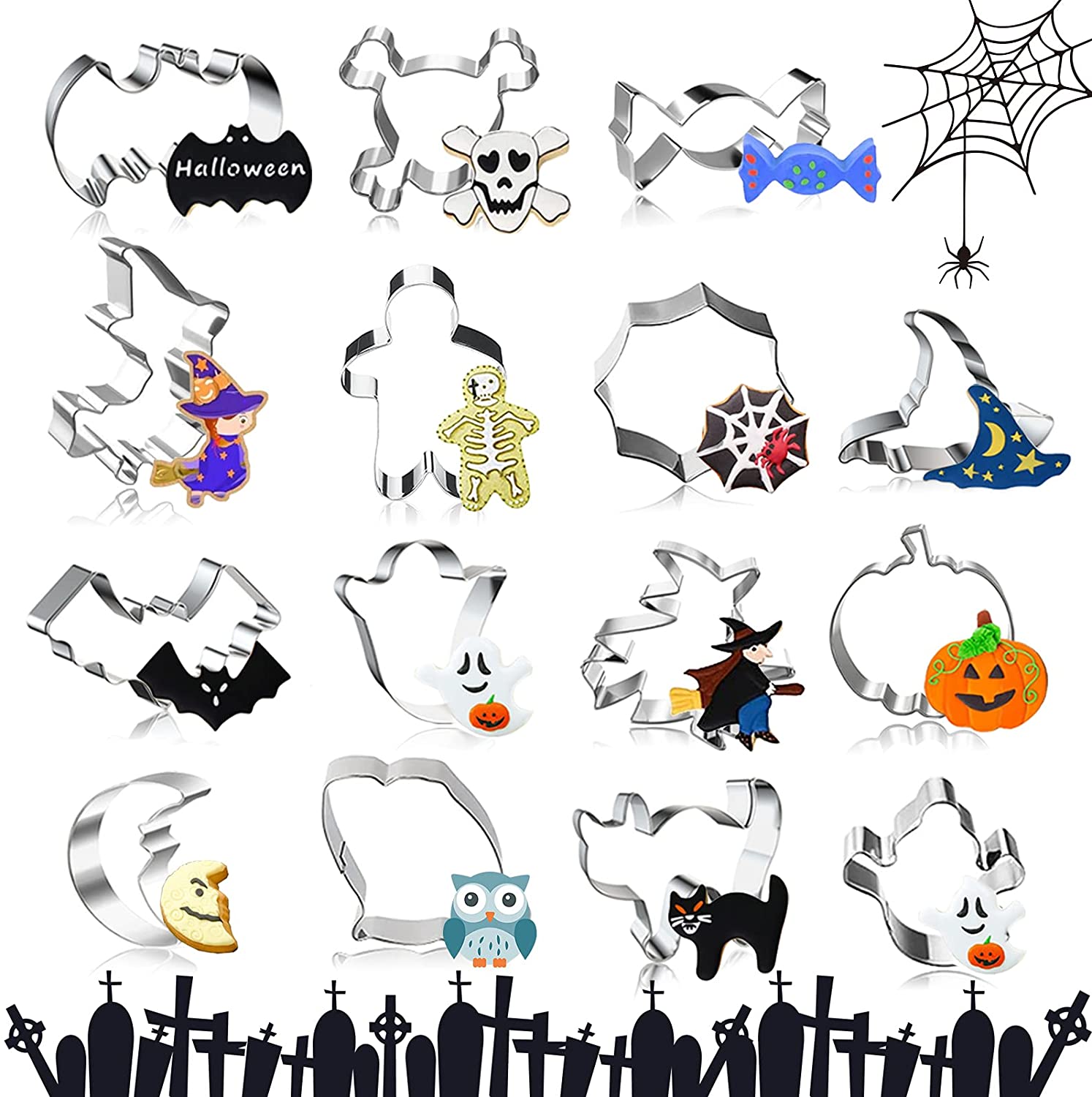 15pcs Halloween cookie cutters, stainless steel cookie cutter