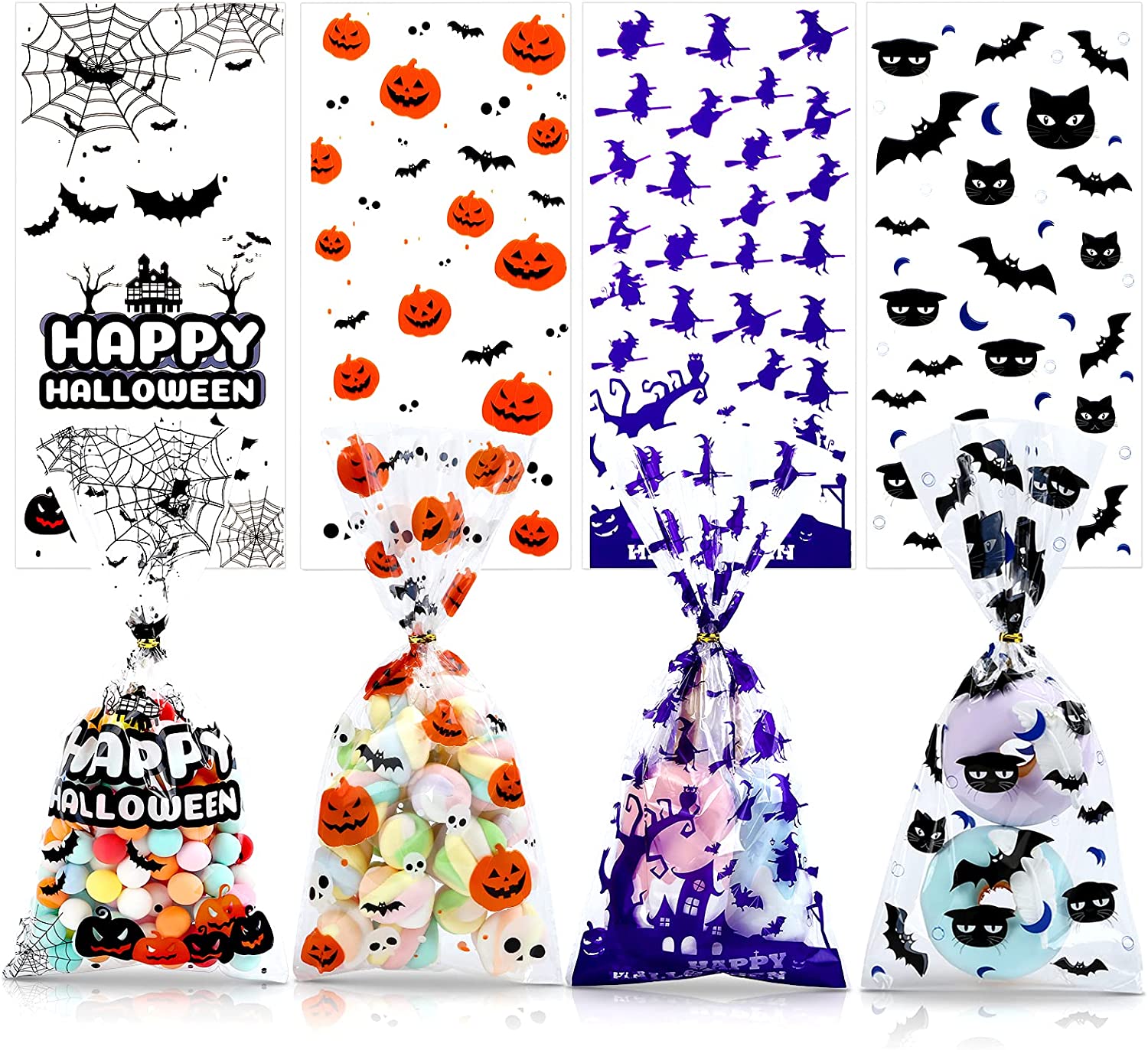 Gwhole 100pz Sacchetti da Regalo per Halloween Sacchetti Trasparenti di Plastica Bustine di Cellophane