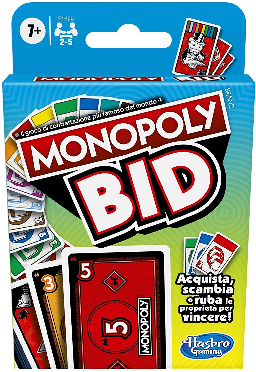 Hasbro Monopoly Bid Game, fast-paced card game for 4 players, game for families and children aged 7 and up