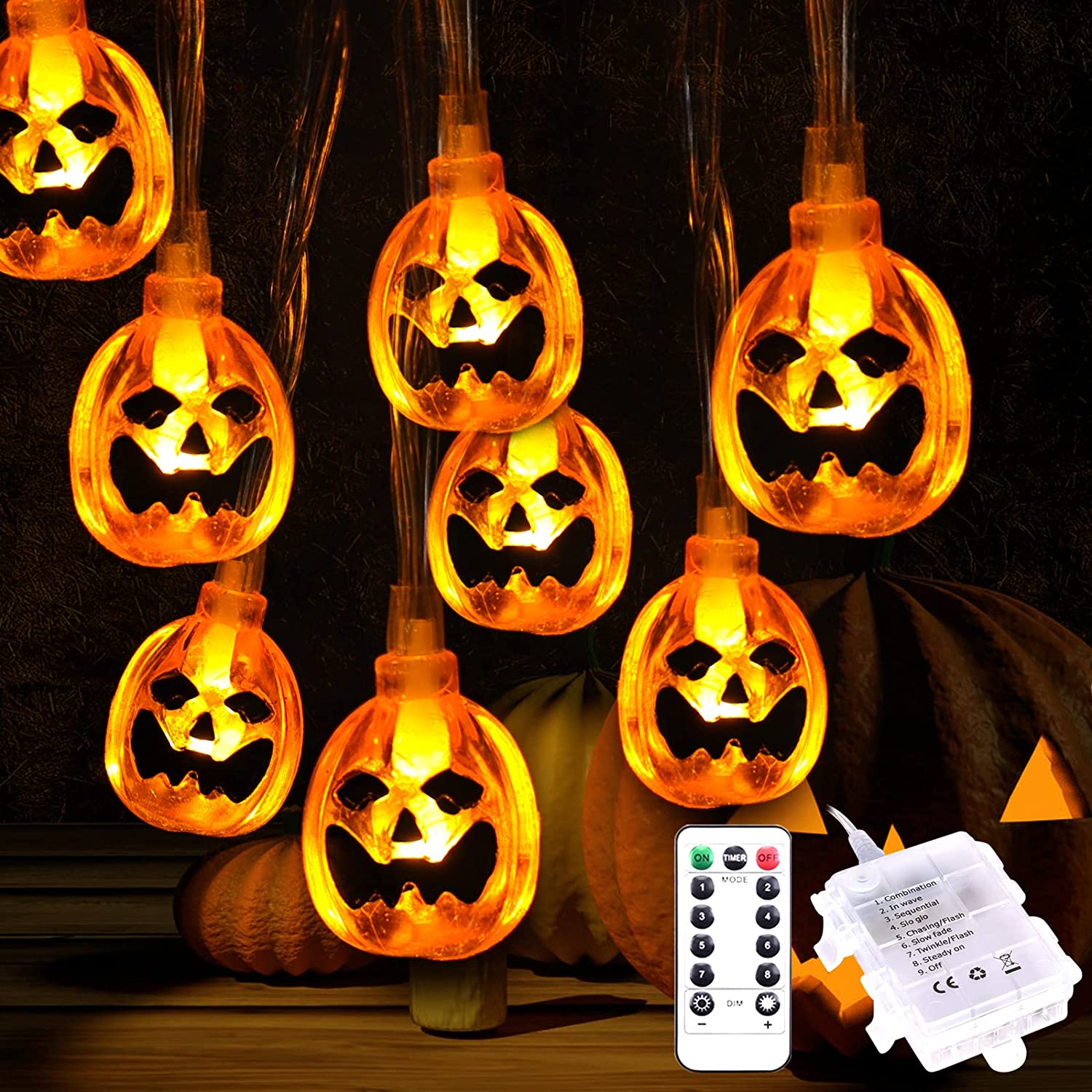 Luci di Halloween a forma di zucca, 30 LED con lanterna di Jack O'Lantern e 8 modalità di luminosità per feste