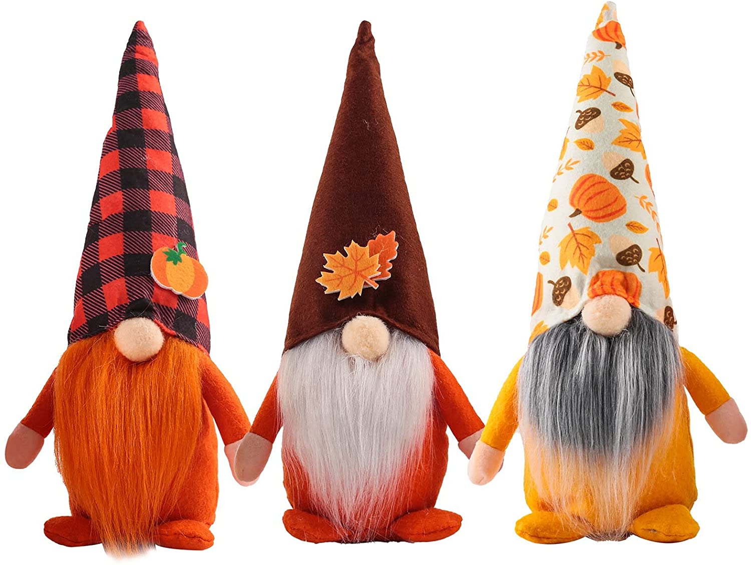 Set of 3 Swedish gnomes with pointed hat and autumn home decor