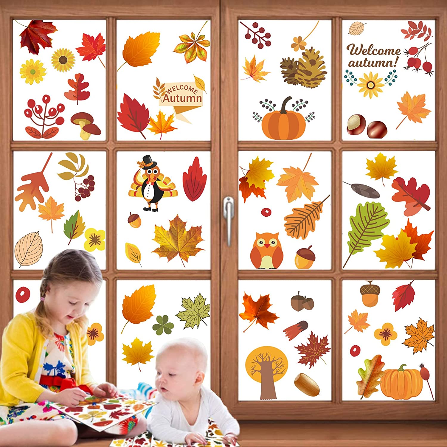 Autumn themed window stickers set