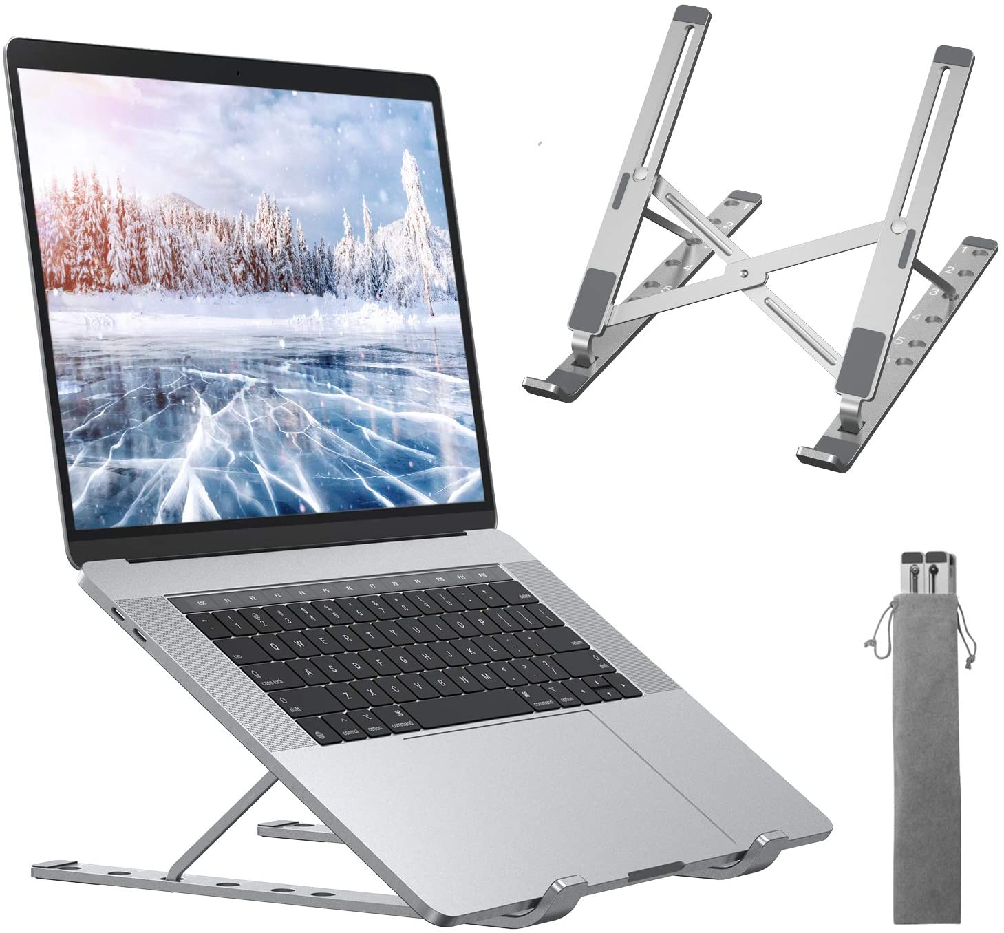 Laptop stand with 6 angle levels, adjustable and foldable with cooling system