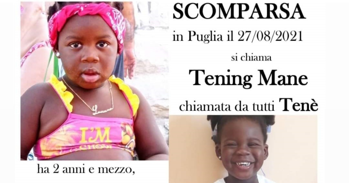 Scomparsa una bimba di nome Tené Mane