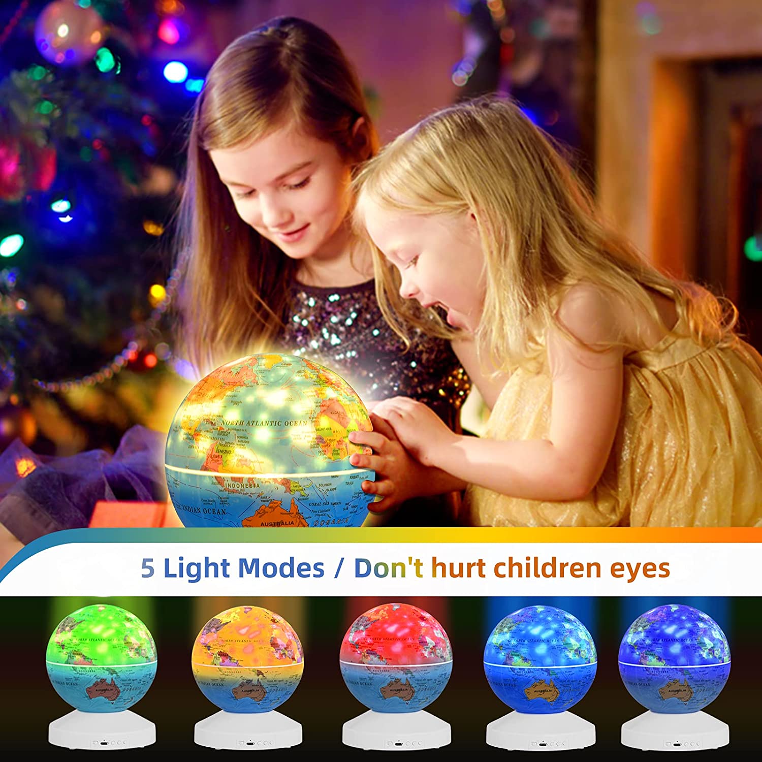 Viugreum lampada proiettore di stelle per bambini, con cielo stellato, 5 modalità di illuminazione e 6 diapositive