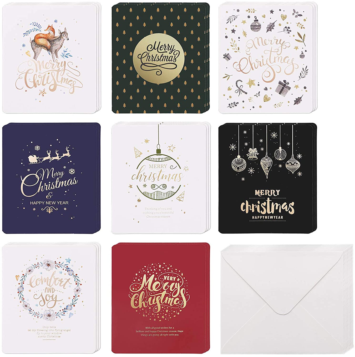 24 Pieces Christmas Greeting Cards, Assorted Merry Christmas Cards with Envelopes in 8 Styles for Wallets and Gift Cards