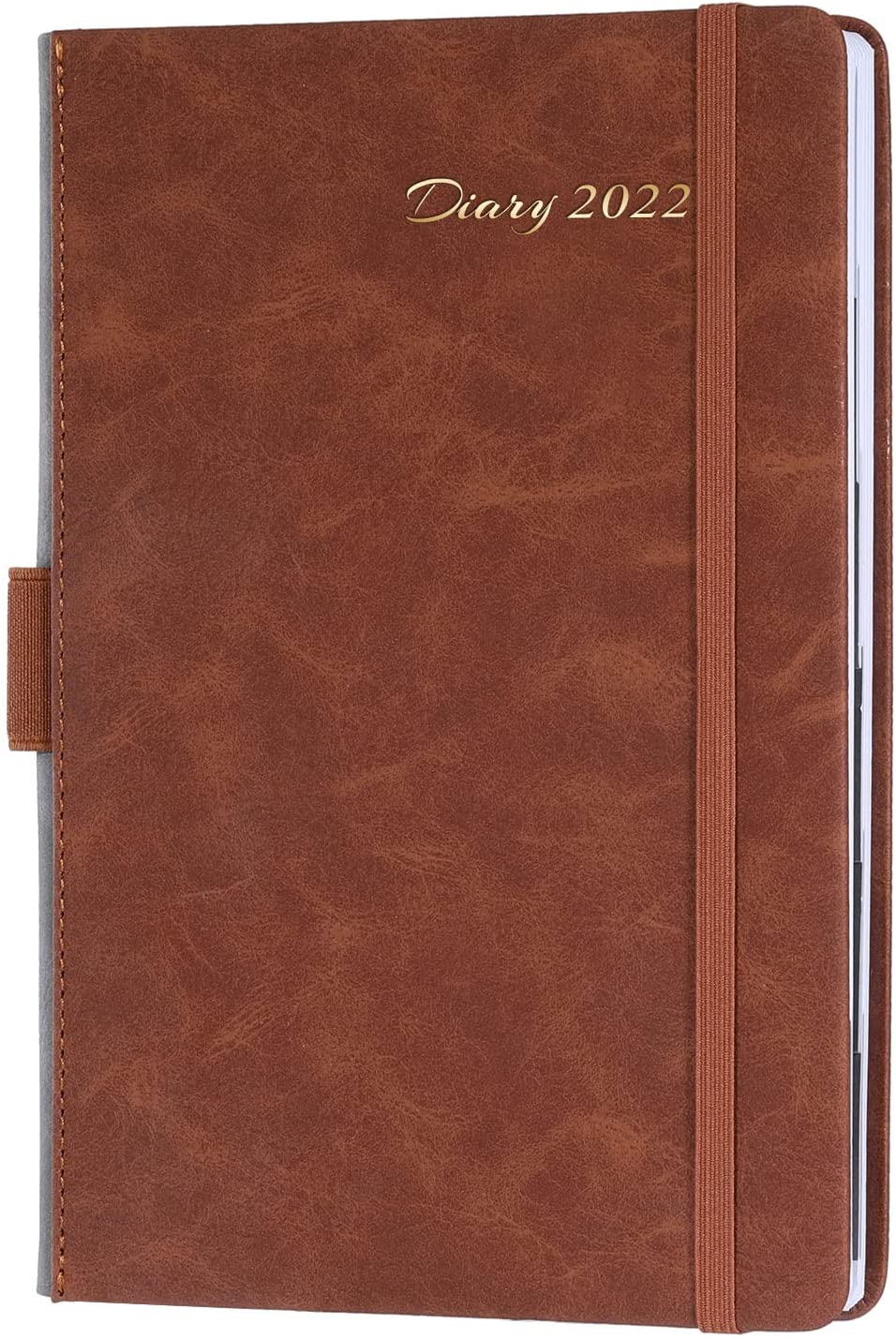 2022 Daily A5 Agenda, 2022 Agenda from January to December, daily diary with leather cover, inside pocket and 16 pages of extra notes