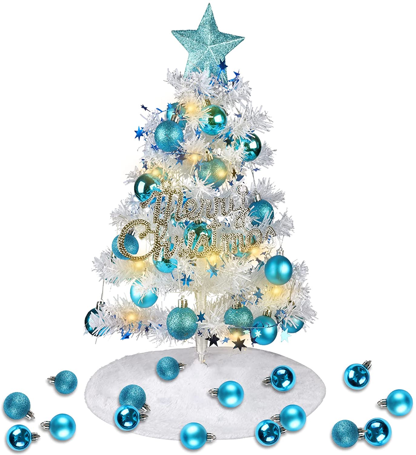 Albero di Natale alto 60 centimetri con ornamenti creativi e decorazioni colorate