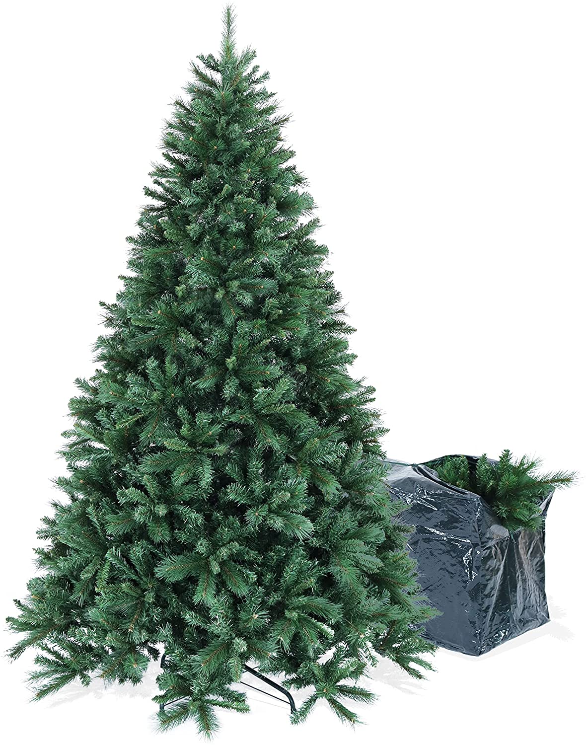 Albero di Natale artificiale alto 240 centimetri con borsa porta albero e apertura dei rami a ombrello, in PVC e PP
