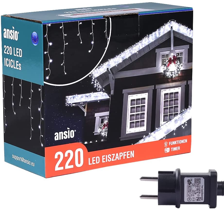 Ansio Christmas lights for outdoor with 7.5 meters luminous cascade, with 220 LEDs with cold white light