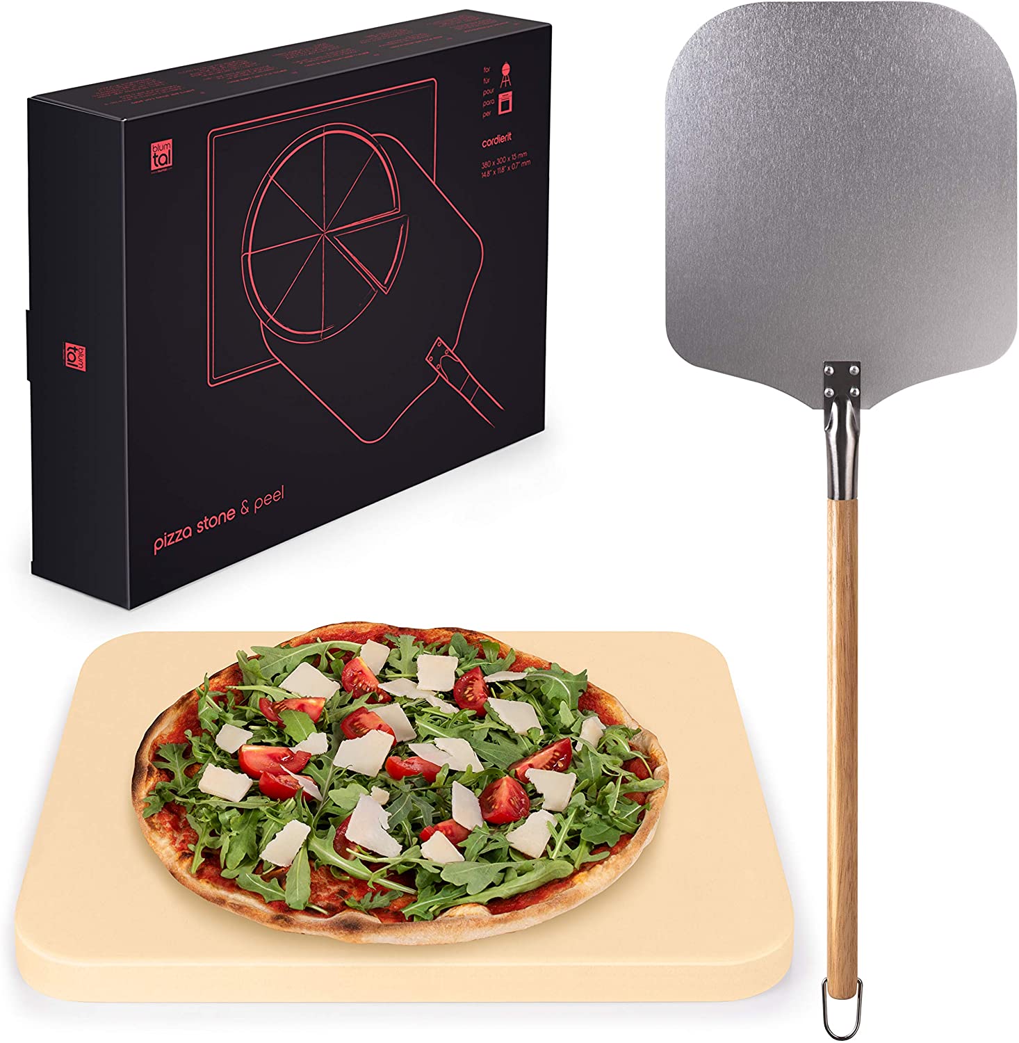 Blumtal Pietra Refrattaria per Pizza da Forno + Pala per Pizza in Alluminio