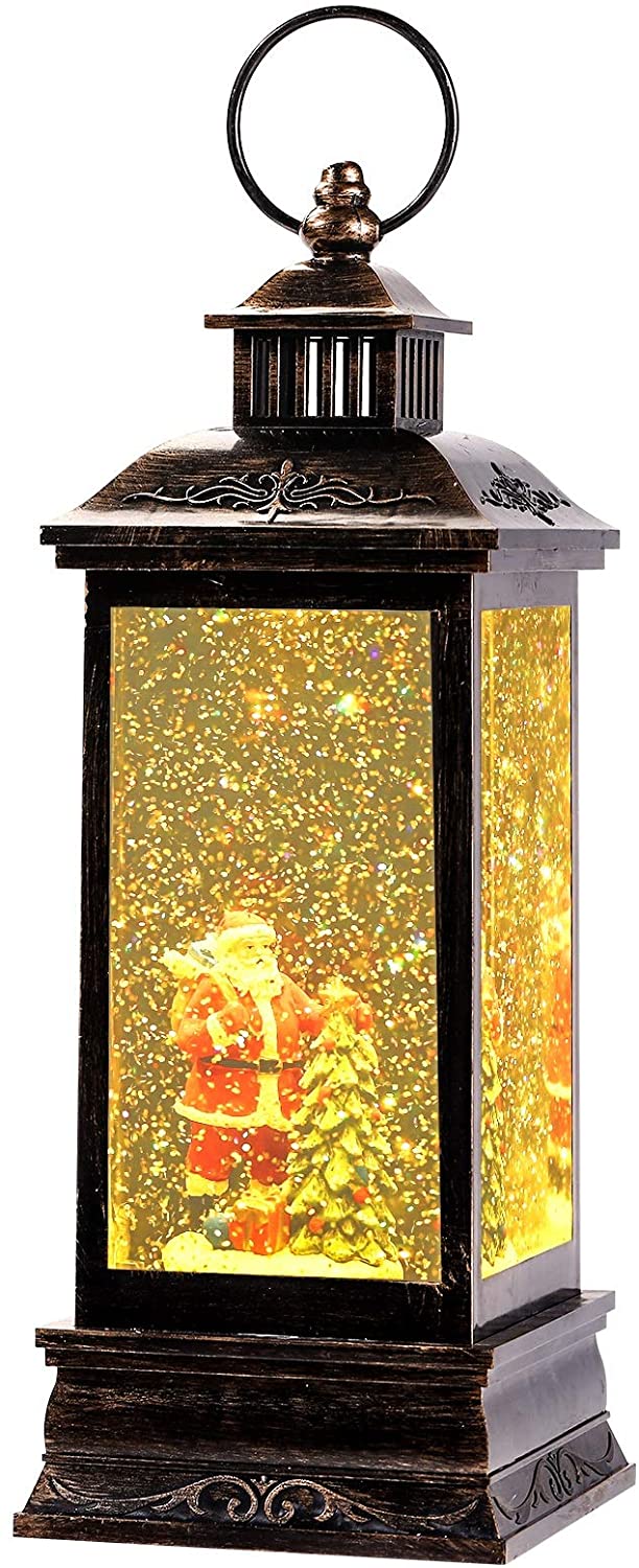 Bonbell Christmas Lantern, LED Musical Christmas Snow Globe Lantern, for Home Decoration, USB or Battery Powered