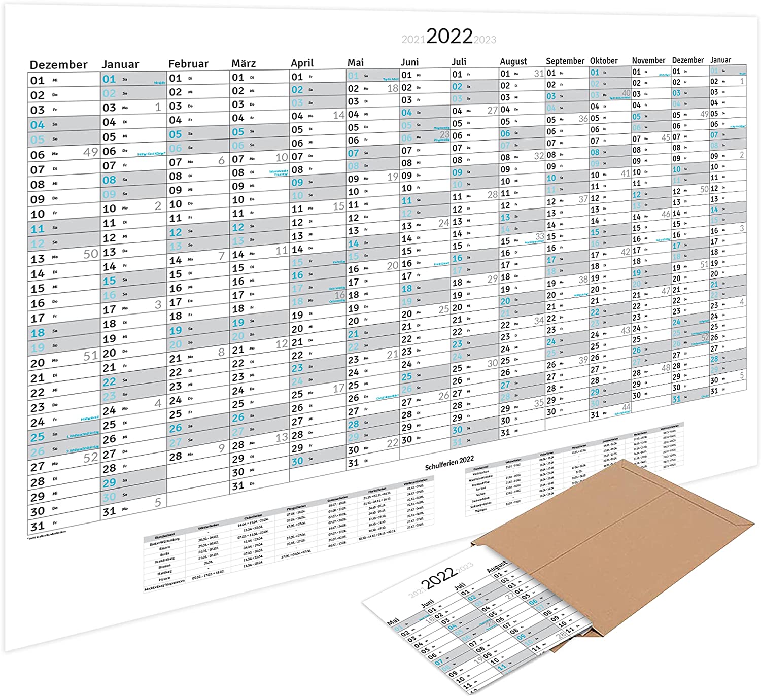 Calendario da parete XXL 2022 (100 x 70 cm), piegato, formato poster