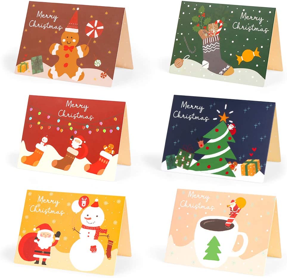 Cartoline di Natale, Biglietti Auguri Natale, 24 Biglietto Auguri Natale con Buste e Adesivi da Busta
