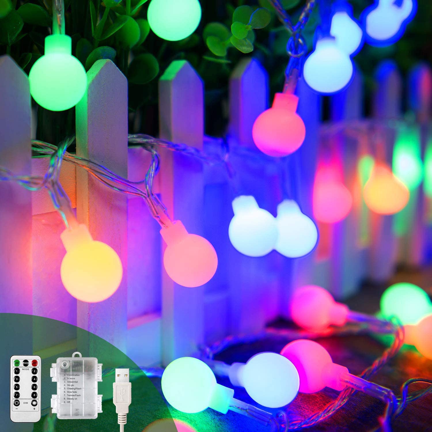 Light chain with remote control, 13 meters, 100 LEDs, waterproof for indoors and outdoors