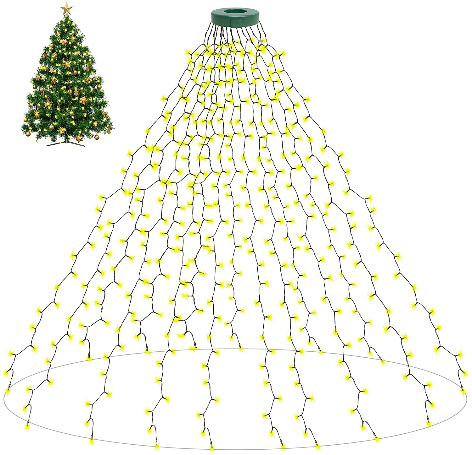 Catene luminose natalizie a cascata, con 400 LED, per 8 modalità di illuminazione e timer, ideale per interni ed esterni