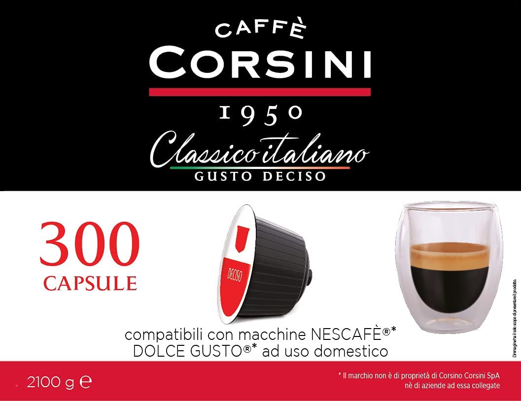 Corsini Caffè - Classic Italian Coffee Blend in Compatible Capsules Nescafè DolceGusto, Strong and Decisive Taste - Pack of 300 capsules