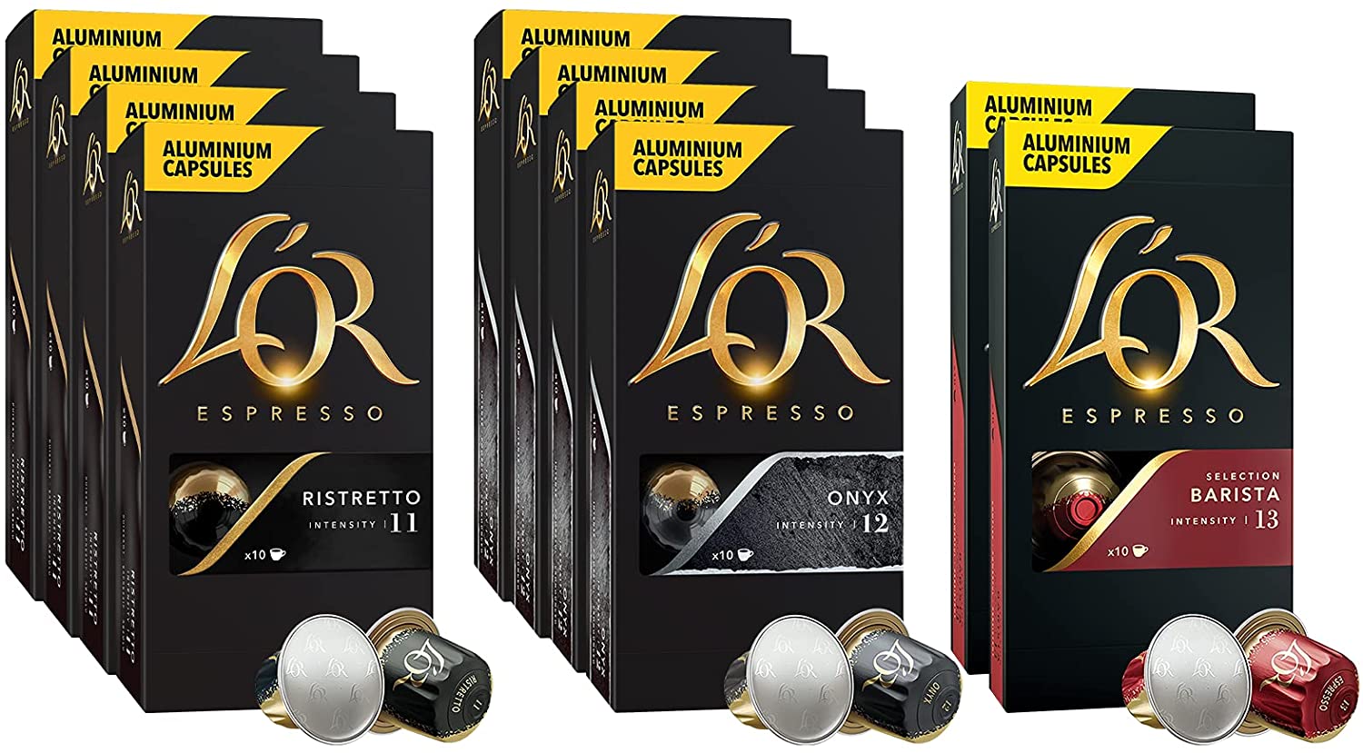 L'Or - Espresso Coffee Capsules Mixed Pack - Intense Variety Pack - Nespresso Compatible Aluminum Capsule Box - 10 Packs