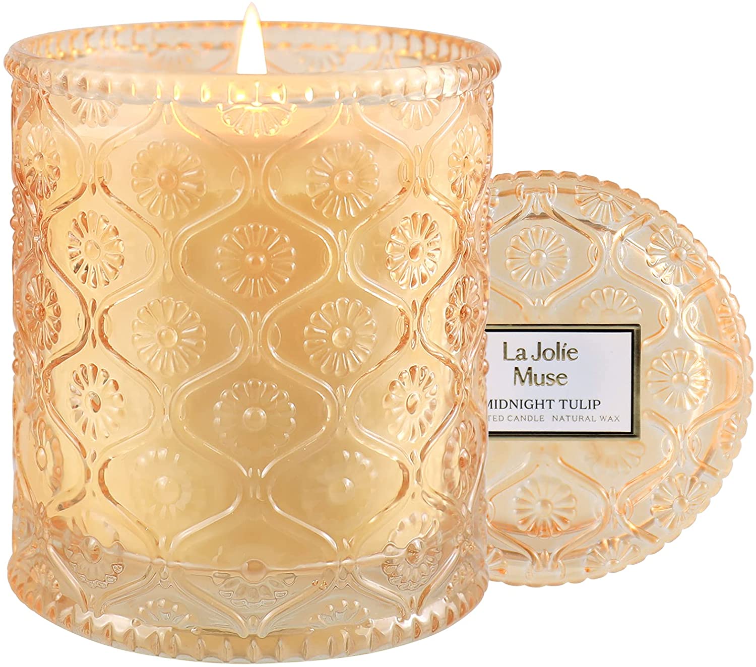 La Jolie Muse tulip scented candle in natural wax for home, in glass jar