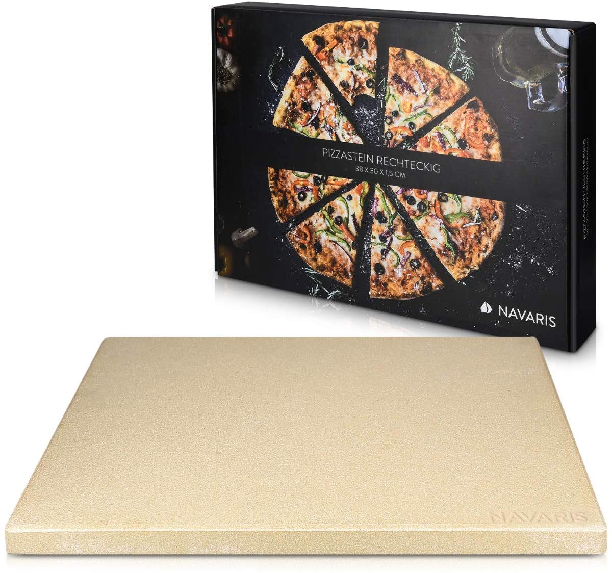 Navaris Pietra refrattaria per cottura della pizza XL, per cuocere nel forno di casa pane, pizza, focacce teglia rettangolare 38x30cm
