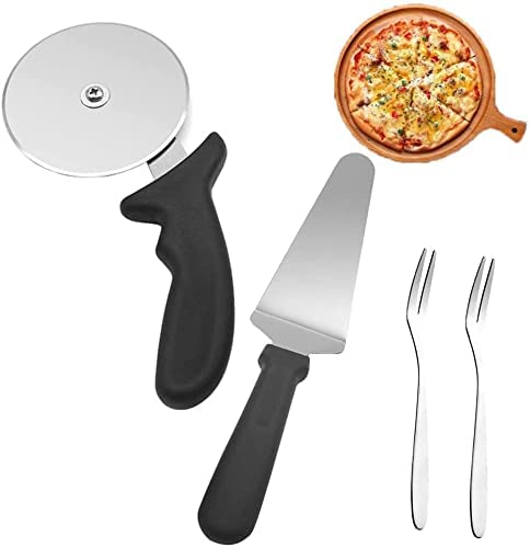 Resszo Pala Pizza Set, Pala per Pizza + Rotella per Tagliapizza + Forchetta in acciaio inossidabile
