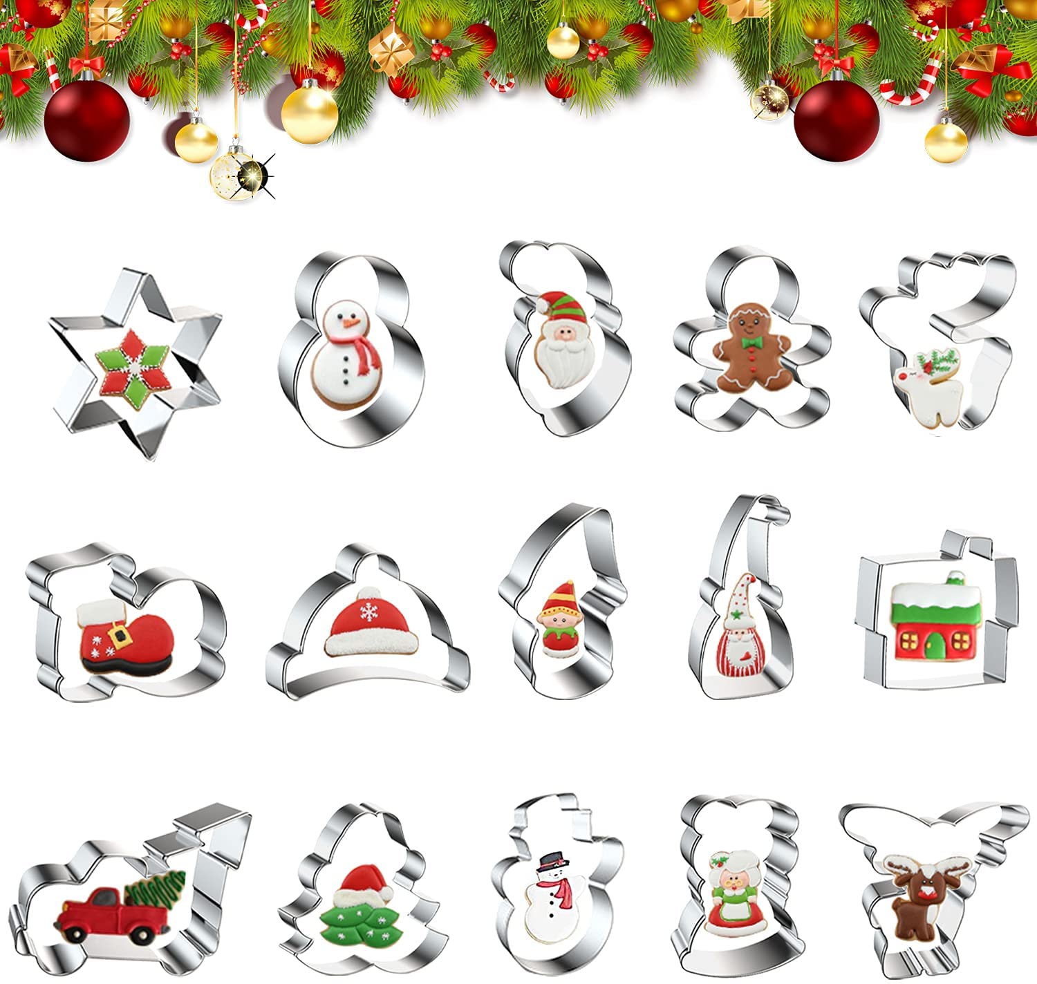 Christmas cookie molds, 15 pieces in stainless steel