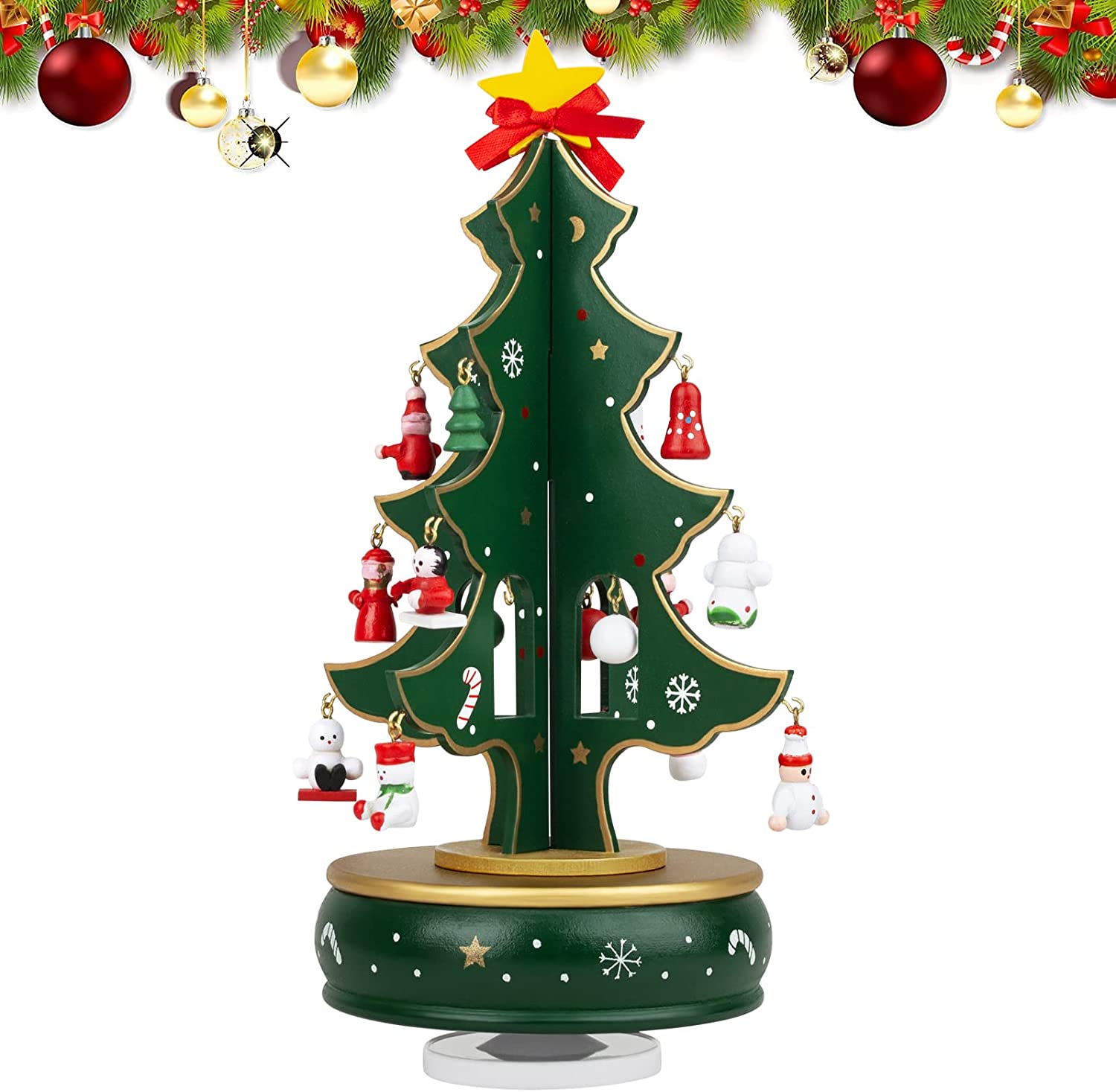 Swetup Wooden Christmas Tree Music Box, Christmas Music Box