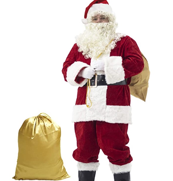 Abito da Babbo Natale da Uomo 10 Pezzi Costume Santa Claus di Lusso per Adulti