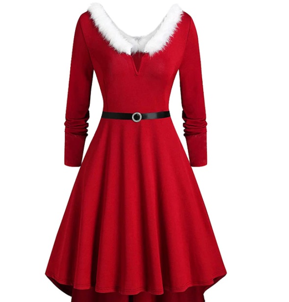 Dasongff Vestito natalizio da donna per festa di Natale, costume da Babbo Natale, a maniche lunghe