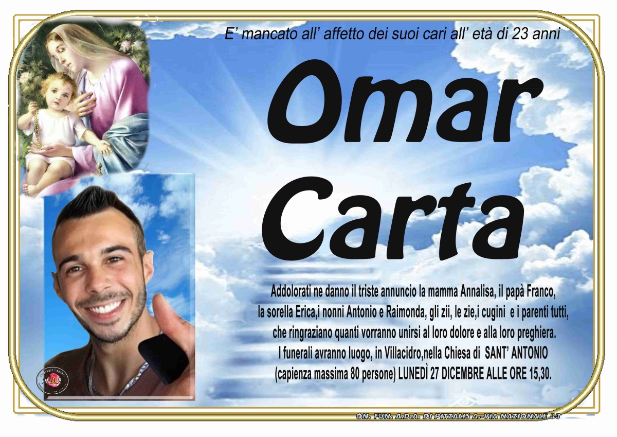 Tragedia di Natale morto Omar Carta