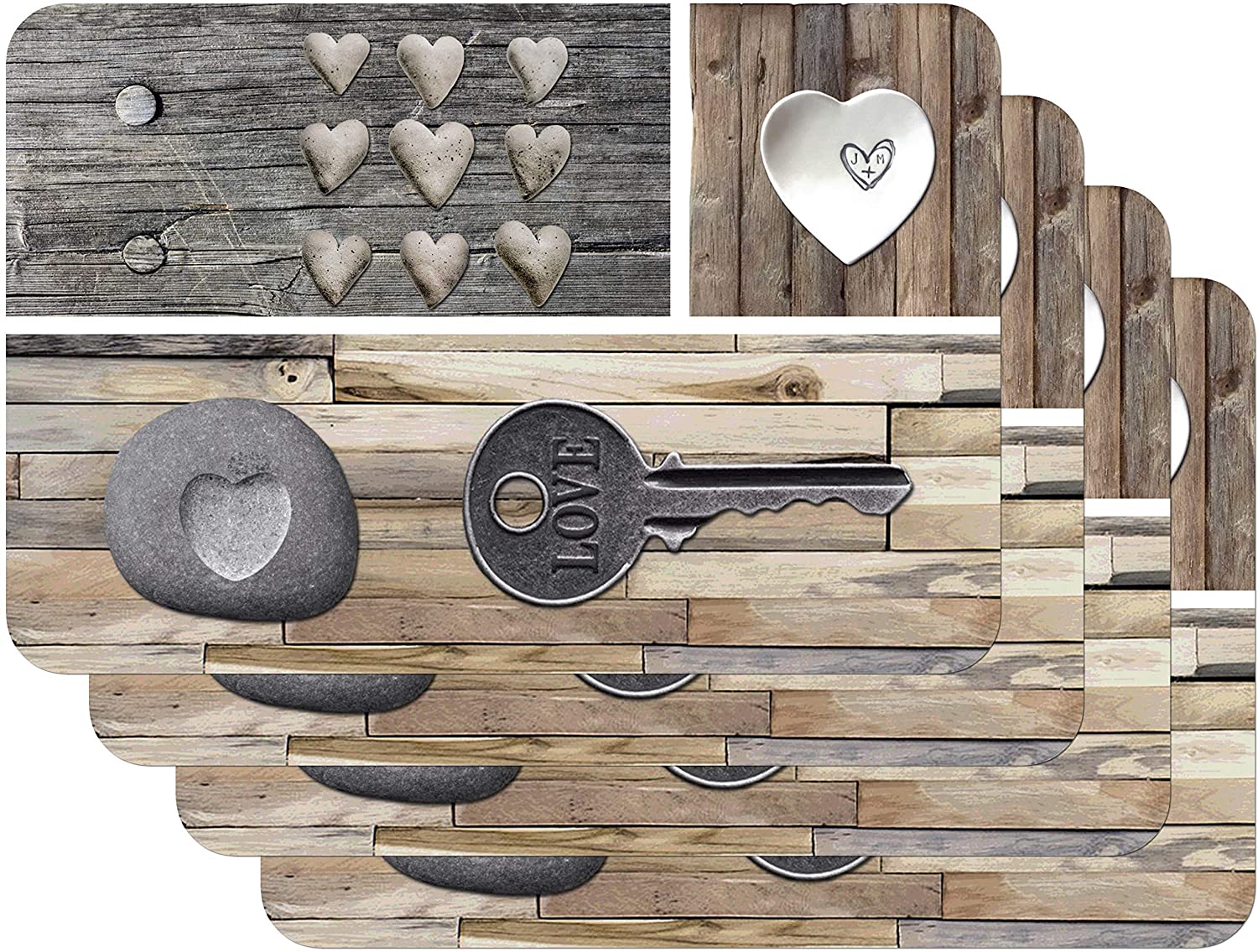 Venilia Key of Love 59081 Tovaglietta con motivo stampato, Country Key Of Love Braun, Confezione da 4 pezzi