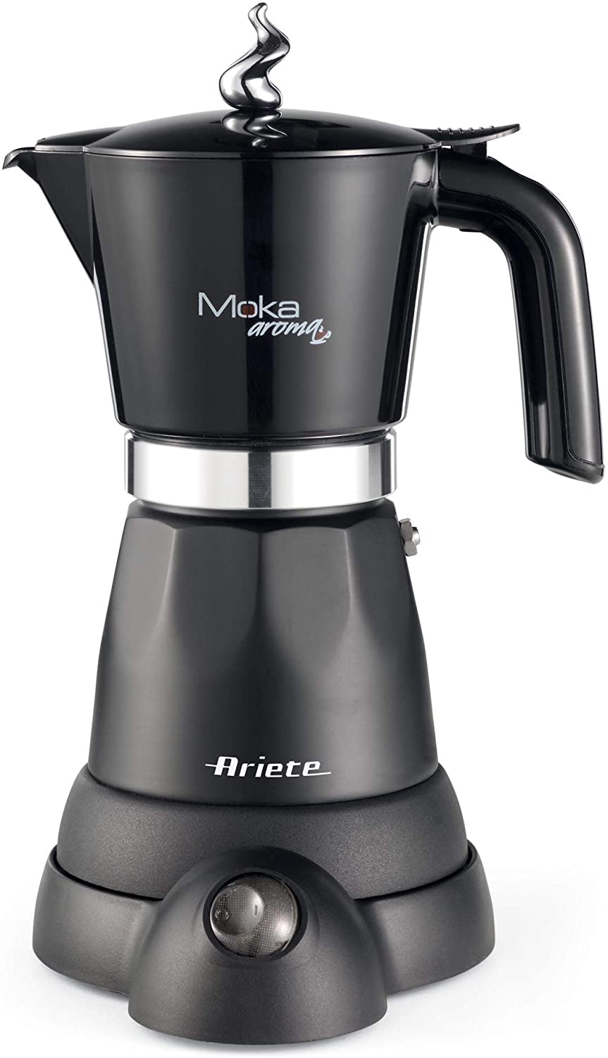 Ariete 1368 Moka Aroma Moka elettrica 4/6 tazze, 480W, Autospegnimento, Mantenimento temperatura 30', Nero