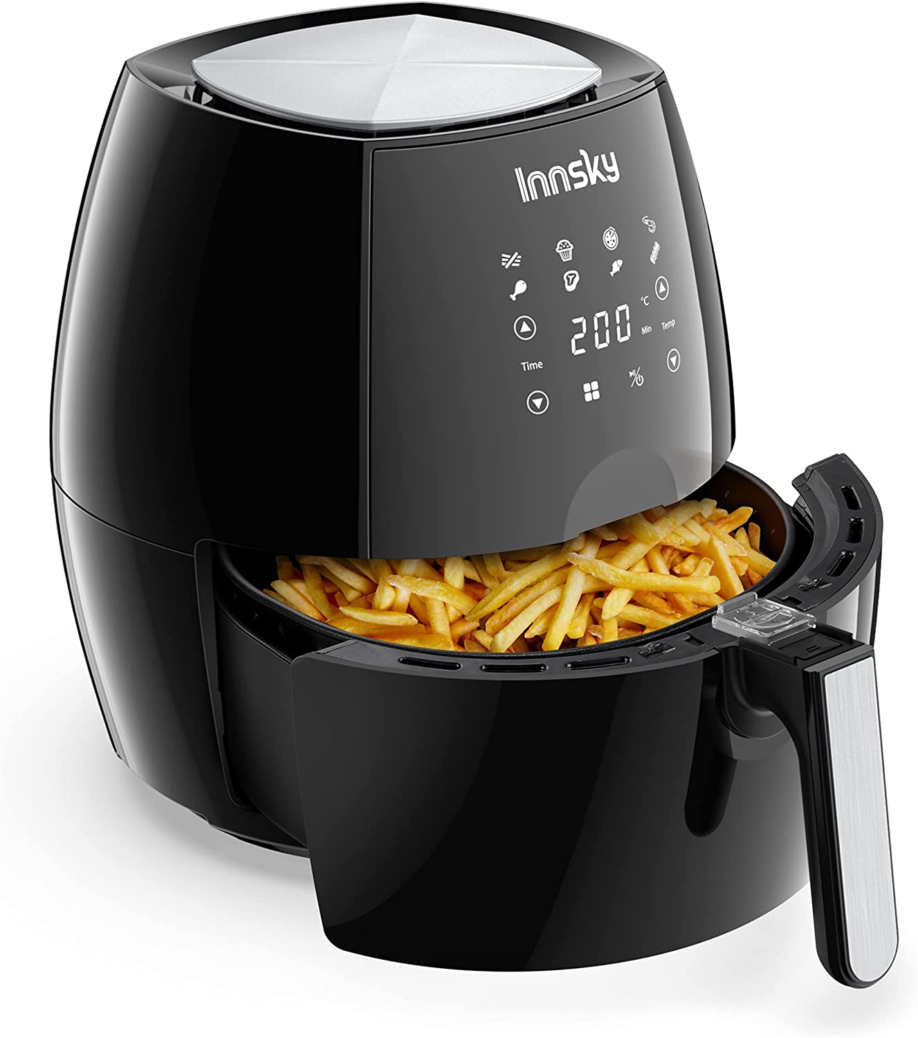 Innsky 5.5 Liters Hot Air Fryer, 8 Preset Functions, Multilingual Cookbook, 1700W Multifunctional Oil Free Fryer with LCD Touch Screen, BPA & PFOA Free