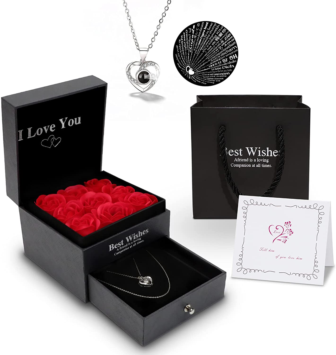 Preserved Rose, With I Love You Necklace