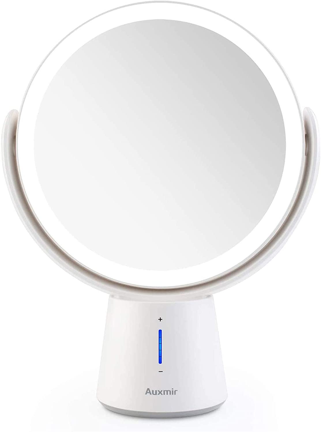 Auxmir Specchio Trucco LED Specchio Ingranditore 10X/1X a Doppia Faccia Luminosità Regolabile a 5 Livelli Rotazione a 360 ° Specchio da Tavolo Ideale per Trucco Rasatura Cura del Viso