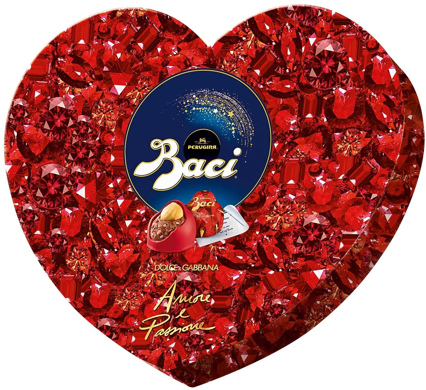 Baci Perugina cioccolatini Limited Edition Red con nocciole e granella al gusto di lampone, Scatola a forma di cuore