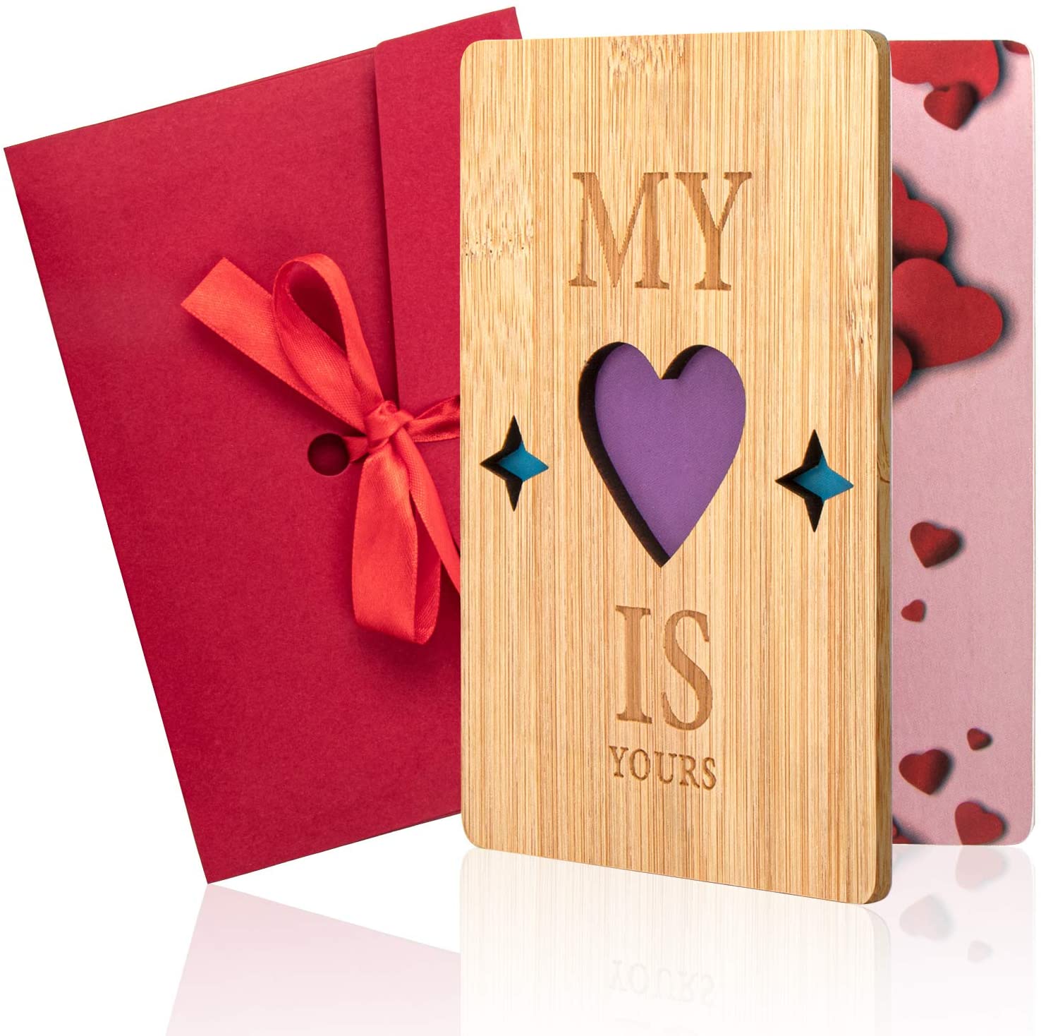Biglietti d'auguri in legno fatti a mano per San Valentino con busta regalo