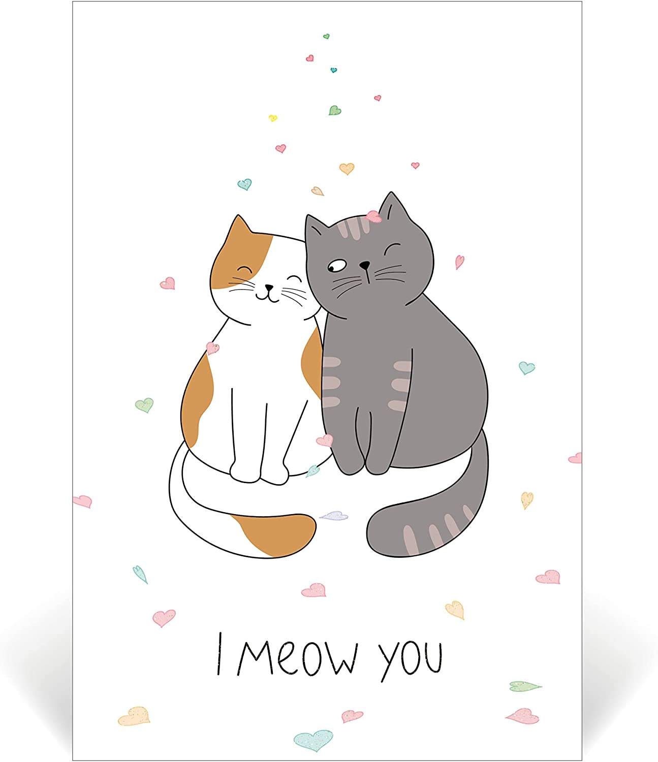 Biglietto di auguri classico con gatti e scritta "I meow you", ideale per San Valentino o per un anniversario, per amanti dei gatti