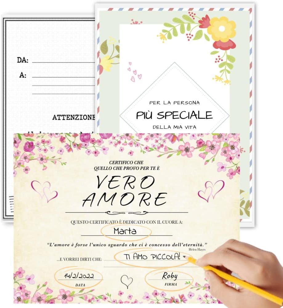 Biglietto di auguri per la festa degli innamorati, per parlare d'amore a San Valentino con un certificato di vero amore