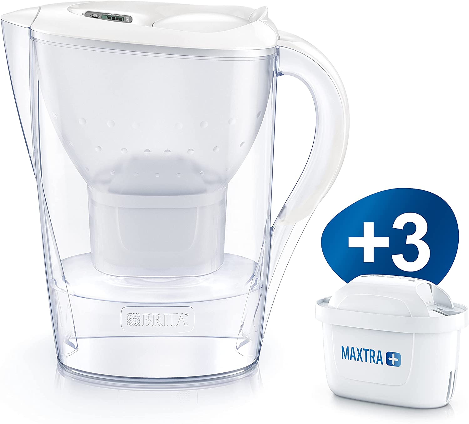 Brita Marella - Caraffa Filtrante per Acqua, Kit 3 Filtri Maxtra+ Inclusi