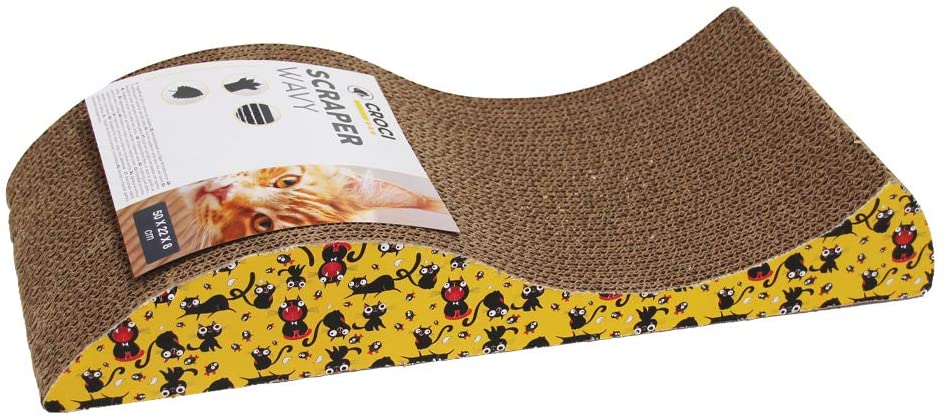 Croci Wavy, Tiragraffi per gatti, graffiatoio in cartone ondulato con erba, Dimensioni 50 centimetri