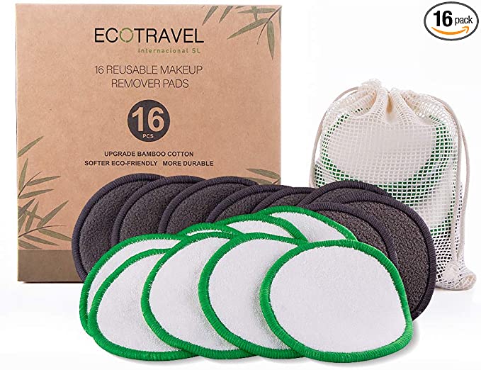 Reusable make-up remover pads, 16 pieces, ecological cotton pads and bamboo fibers, sensitive skin